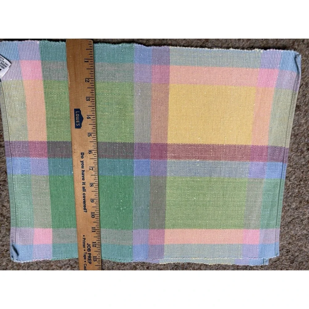 Vintage Nubby by Stevens Plaid Placemats Set of 4 Pastel 100% Cotton USA